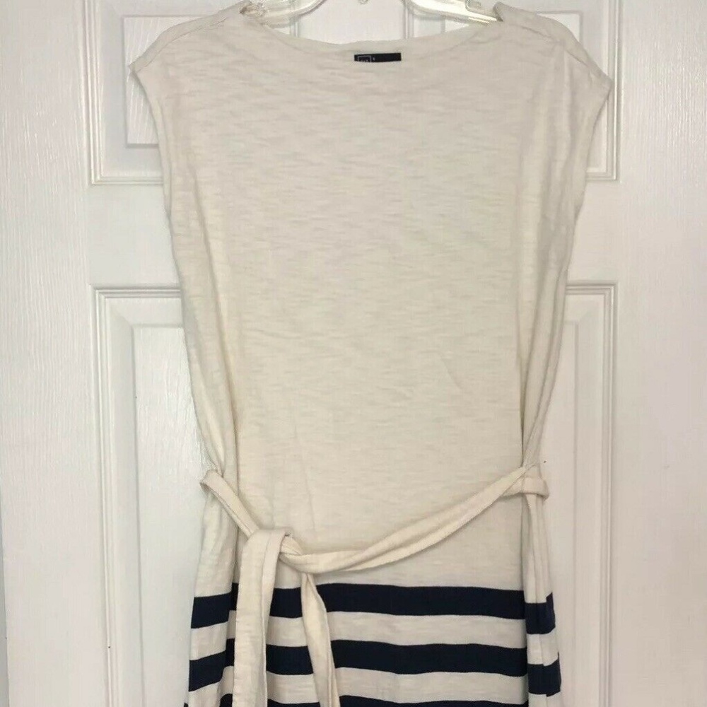 Gap sleeveless cotton dress navy stripes belted S